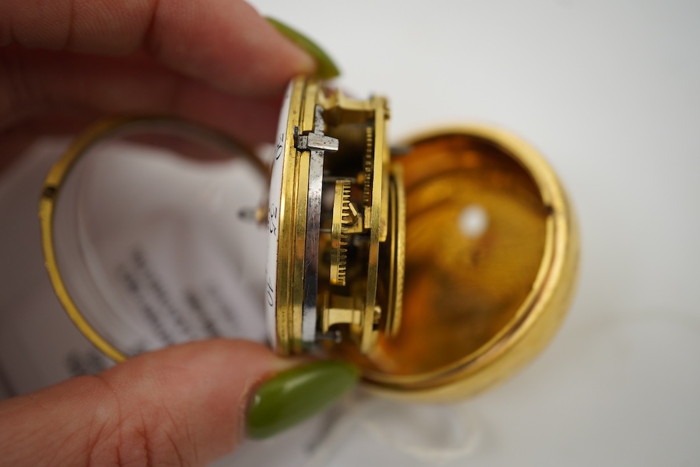 An 18th century gilt metal and leather pair cased key wind verge pocket watch by Samuel Adams, Bromley, Kent, circa 1770